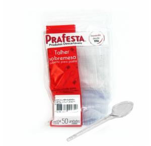 COLHER DESCARTÁVEL SOBREMESA TRANSPARENTE PRAFESTA PCT COM 50 UNID.